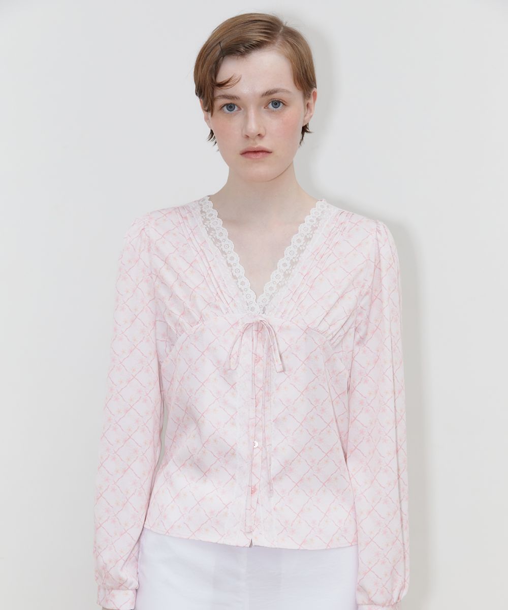 トップス SINOON V-Neck Lace Collar Lace Blouse SINOON V-Neck Lace Collar Lace Blouse