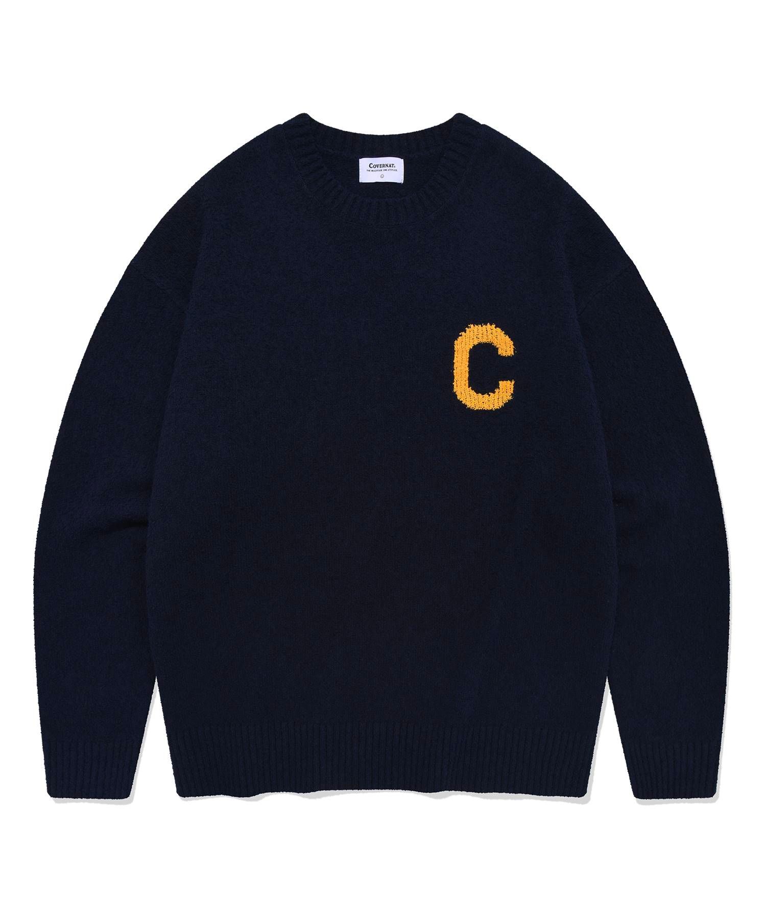 スウェット・トレーナー COVERNAT C Logo Cable Stonewashed Crewneck Knit Blue Covernat Unisex Small Authentic Logo Sweatshirt Blue