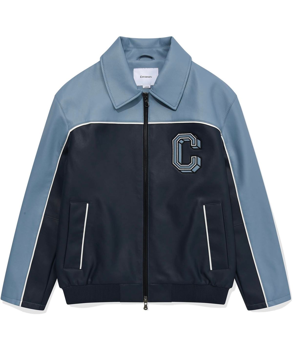 커버낫(COVERNAT) C 로고 레이싱 신세틱 레더 자켓 Navy