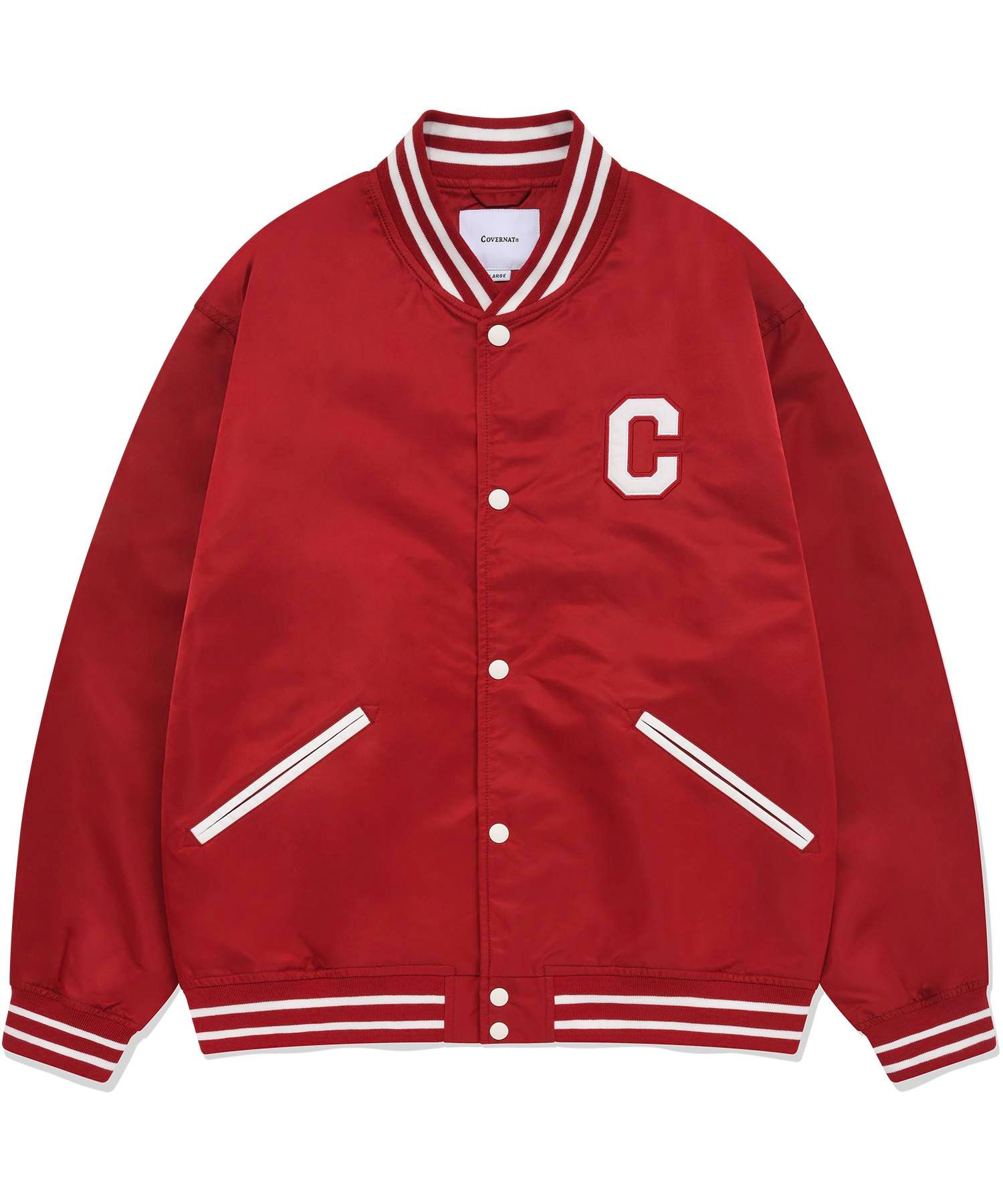 MUSINSA | COVERNAT C logo varsity jacket deep red