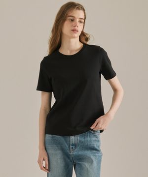 여성 프리미엄 40수 라운드넥 반팔티셔츠 블랙 LATS0211