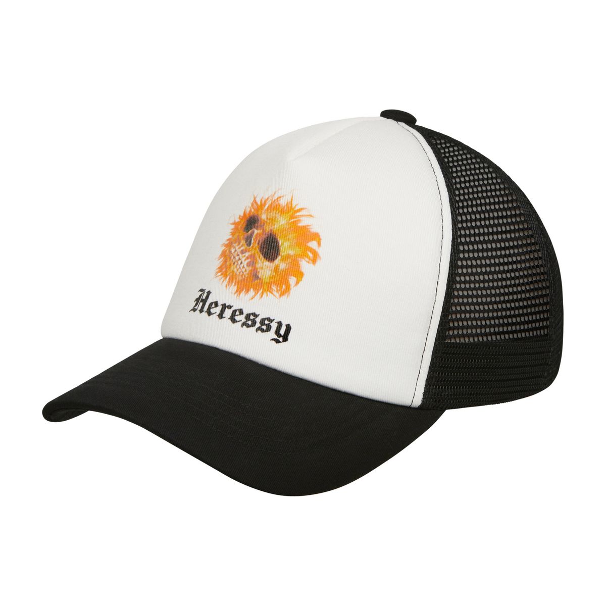 헤레시(HERESSY) FLAME SKULL TRUCKER CAP BLACK