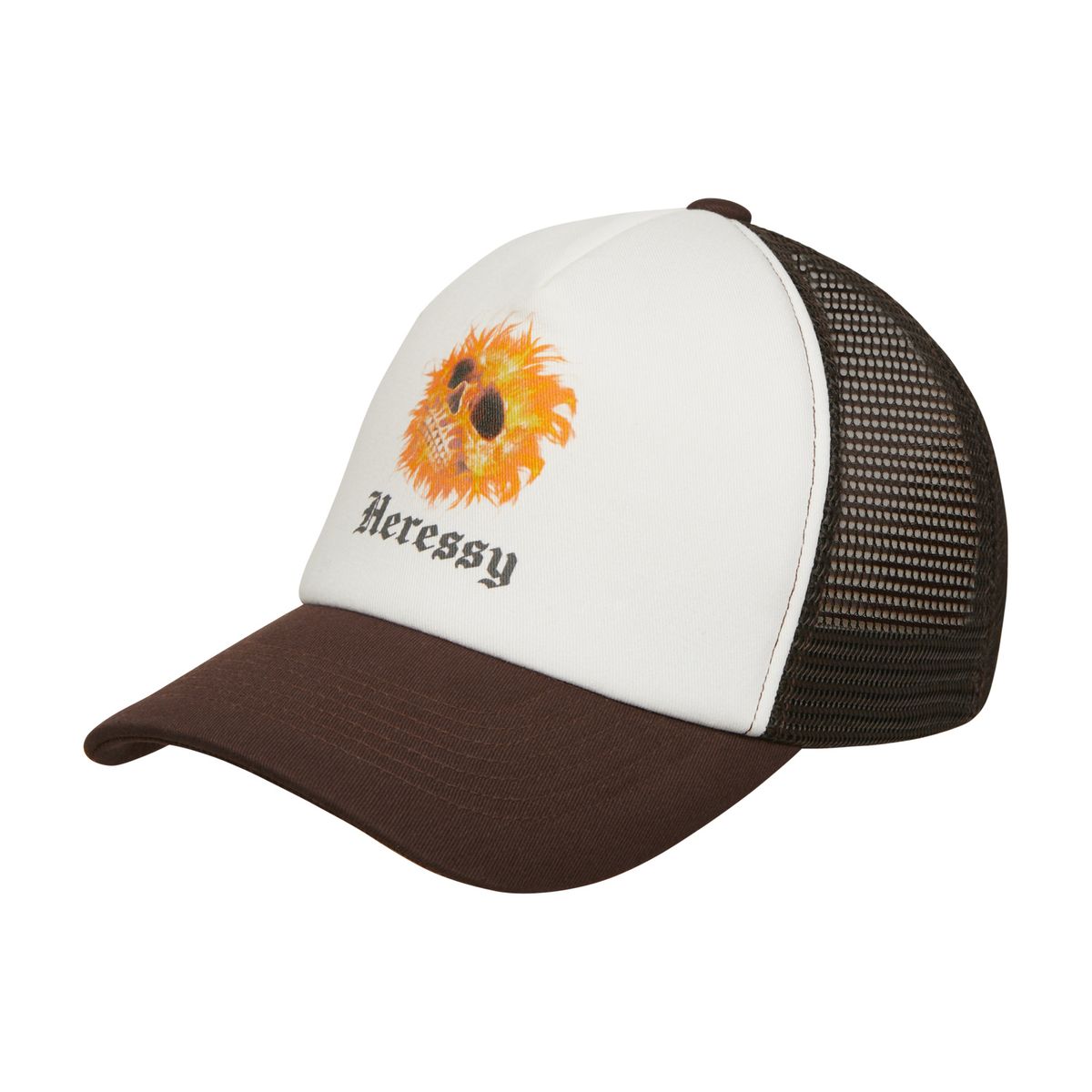헤레시(HERESSY) FLAME SKULL TRUCKER CAP BROWN