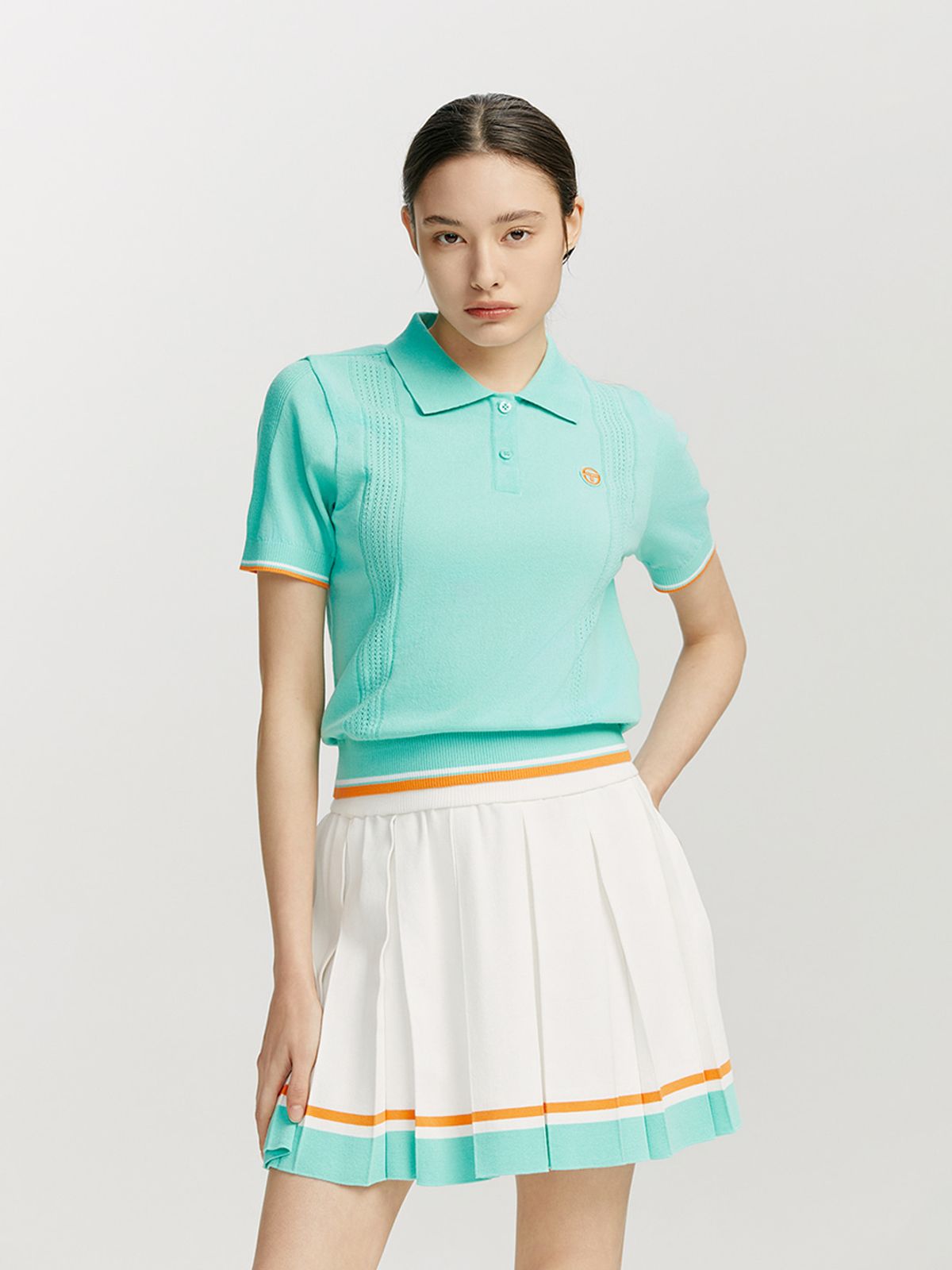 세르지오 타키니(SERGIO TACCHINI) W 프레피 니트 밑단 배색 플리츠 스커트 (White)