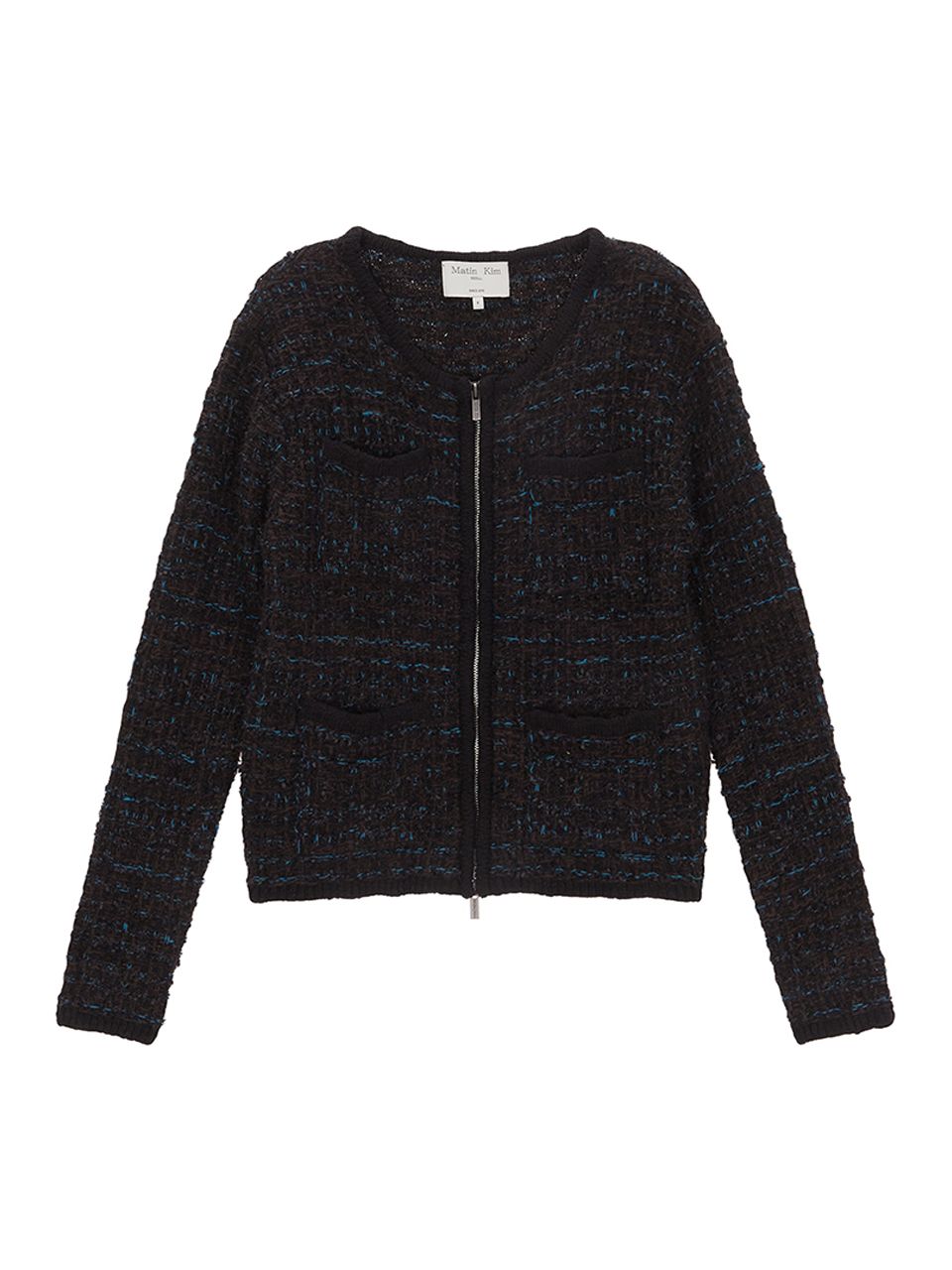MUSINSA公式 | MATIN KIM TWEED ZIP UP CARDIGAN IN BLACK