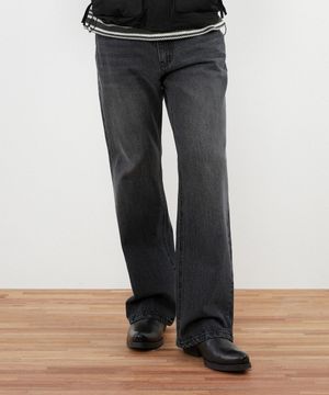 세미 플레어 데님 팬츠_블랙