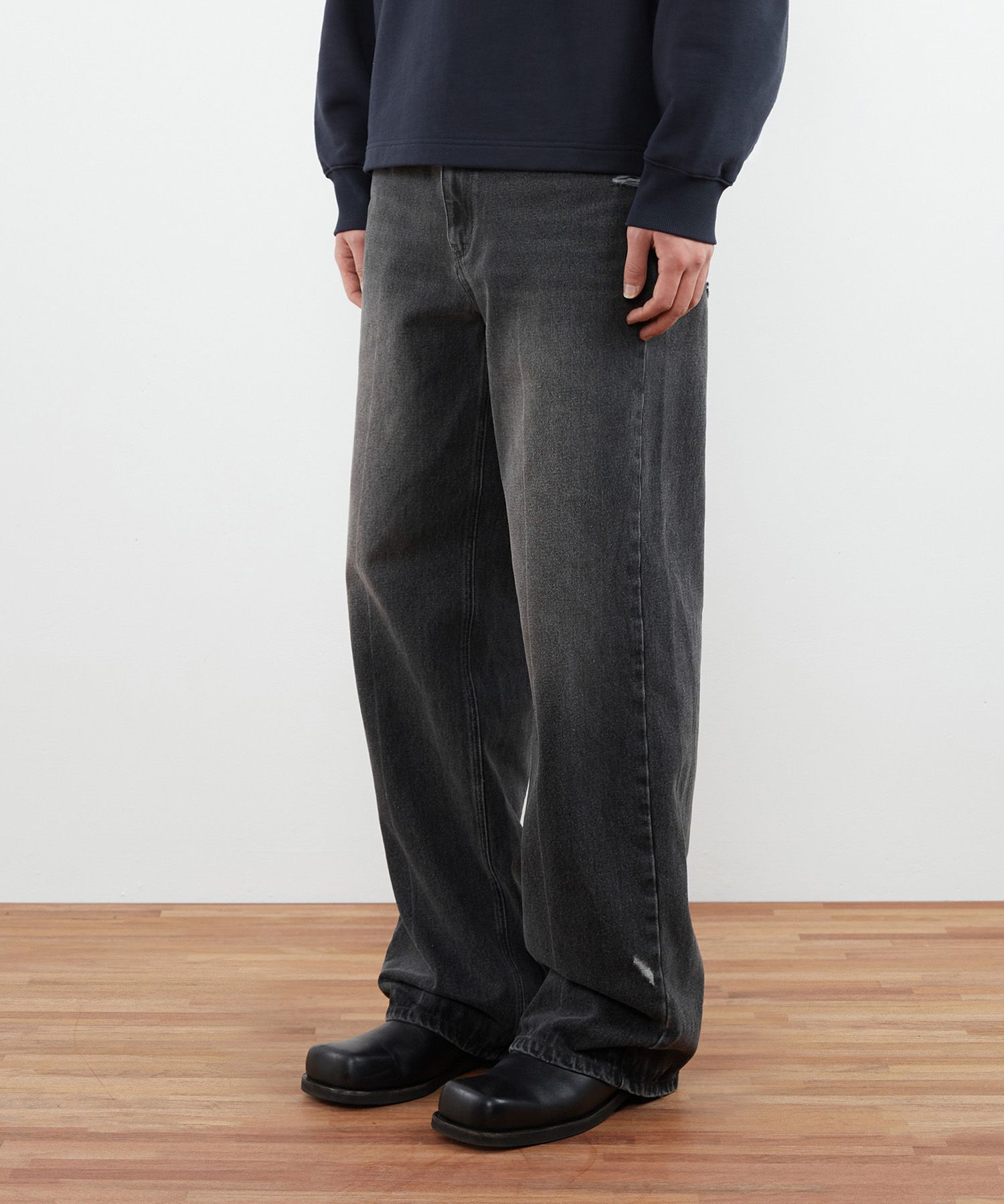 MUSINSA | KIIMUIR Line washed loose fit denim pants_black