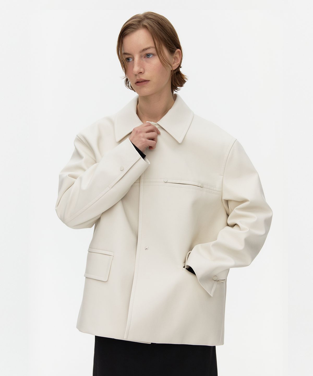아위(AHWE) Single Leather Jacket_IVORY