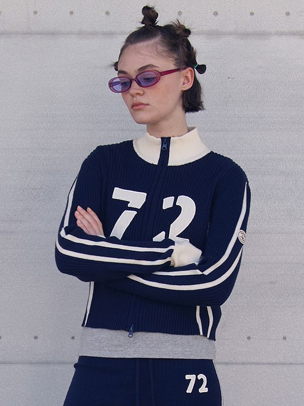 ★2024FW新作★KIRSH★LINE POINT HIGH NECK KNIT ZIP UP MUSINSA | KIRSH Line point high neck knit zip-up [navy]