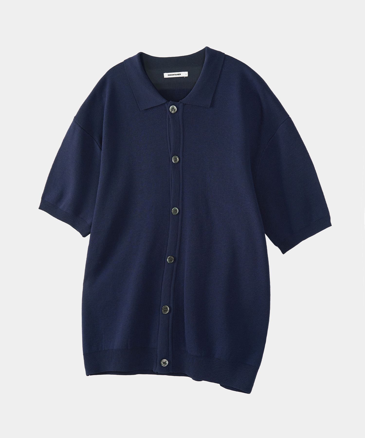 MUSINSA公式 | EXCONTAINER Essential collared half-knit cardigan (NAVY)