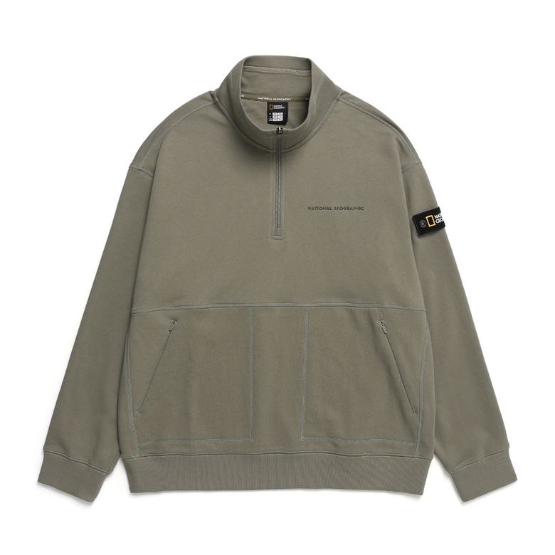 N241USW030 피타 하프 집업 세미오버핏 맨투맨 LICHEN KHAKI