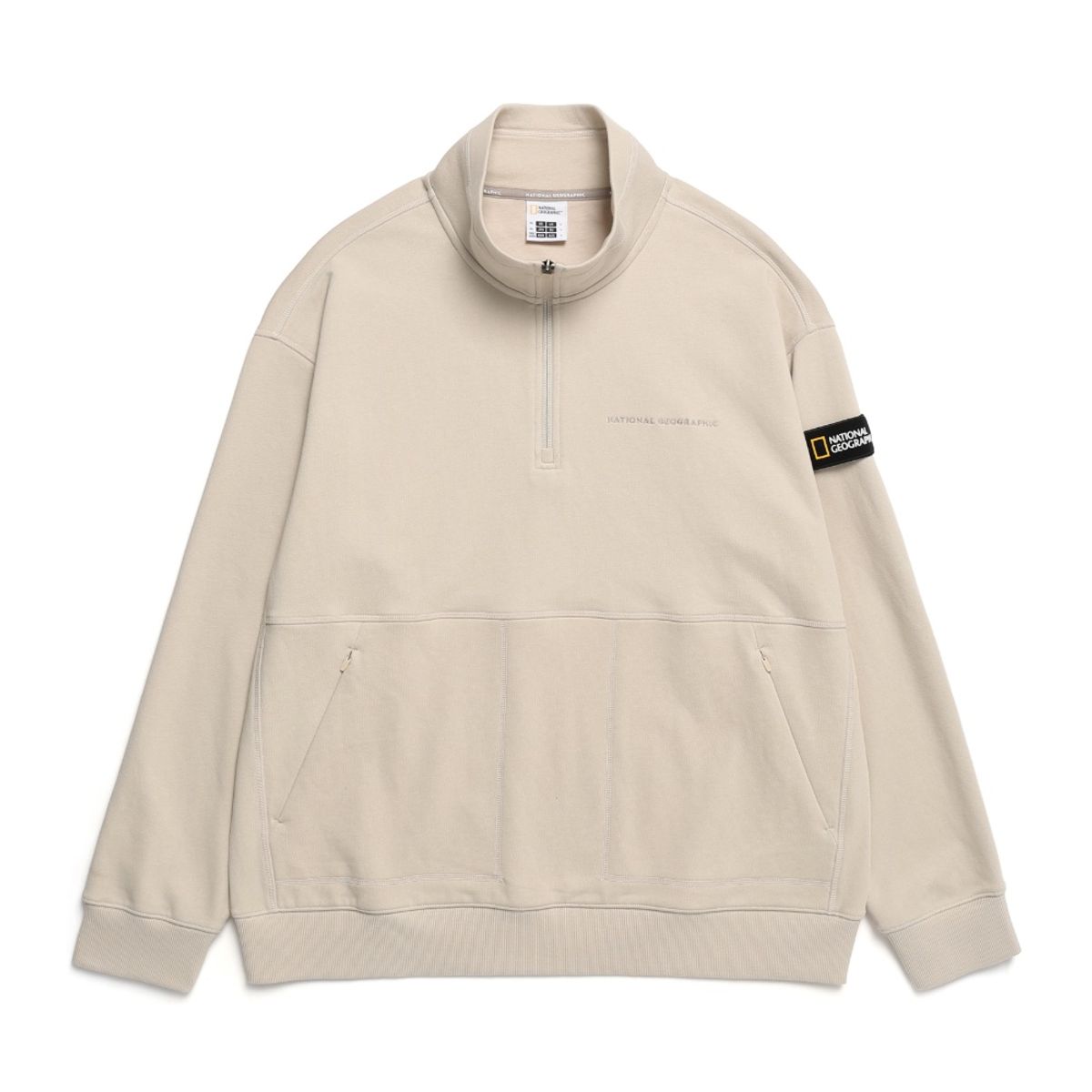 내셔널지오그래픽(NATIONALGEOGRAPHIC) N241USW030 피타 하프 집업 세미오버핏 맨투맨 OAK BEIGE