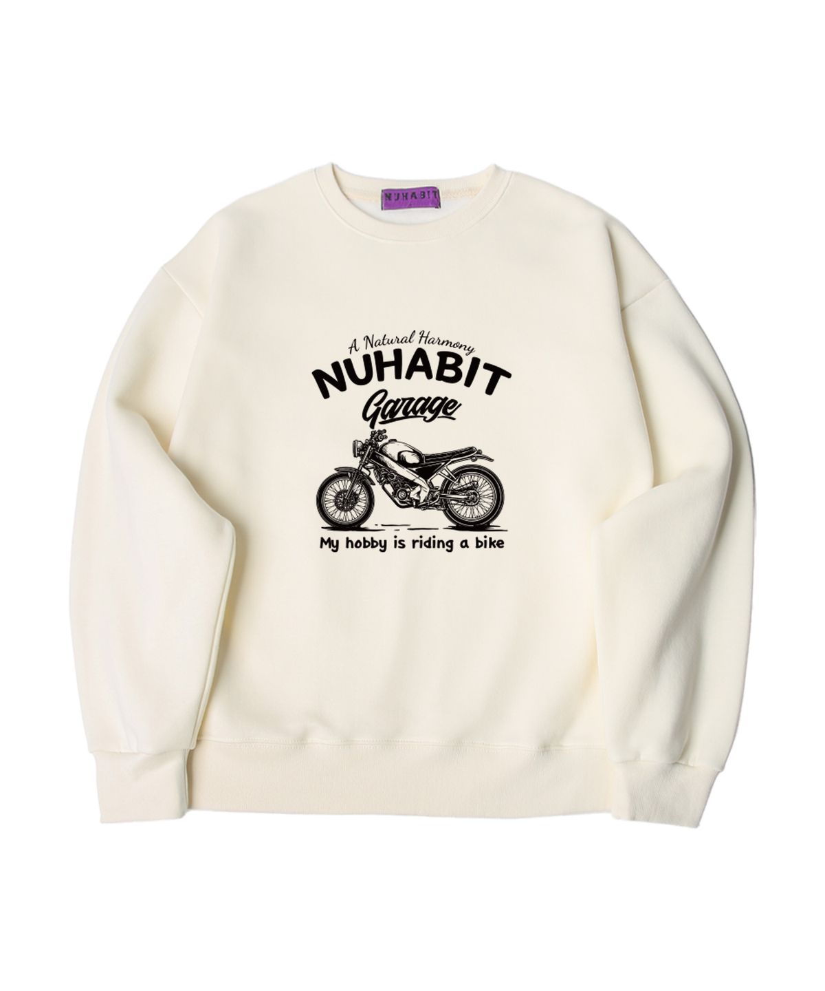 뉴해빗(NUHABIT) N/H RIDING A BIKE 오버핏 기모 맨투맨_아이보리 (SOM4-4NH1202)