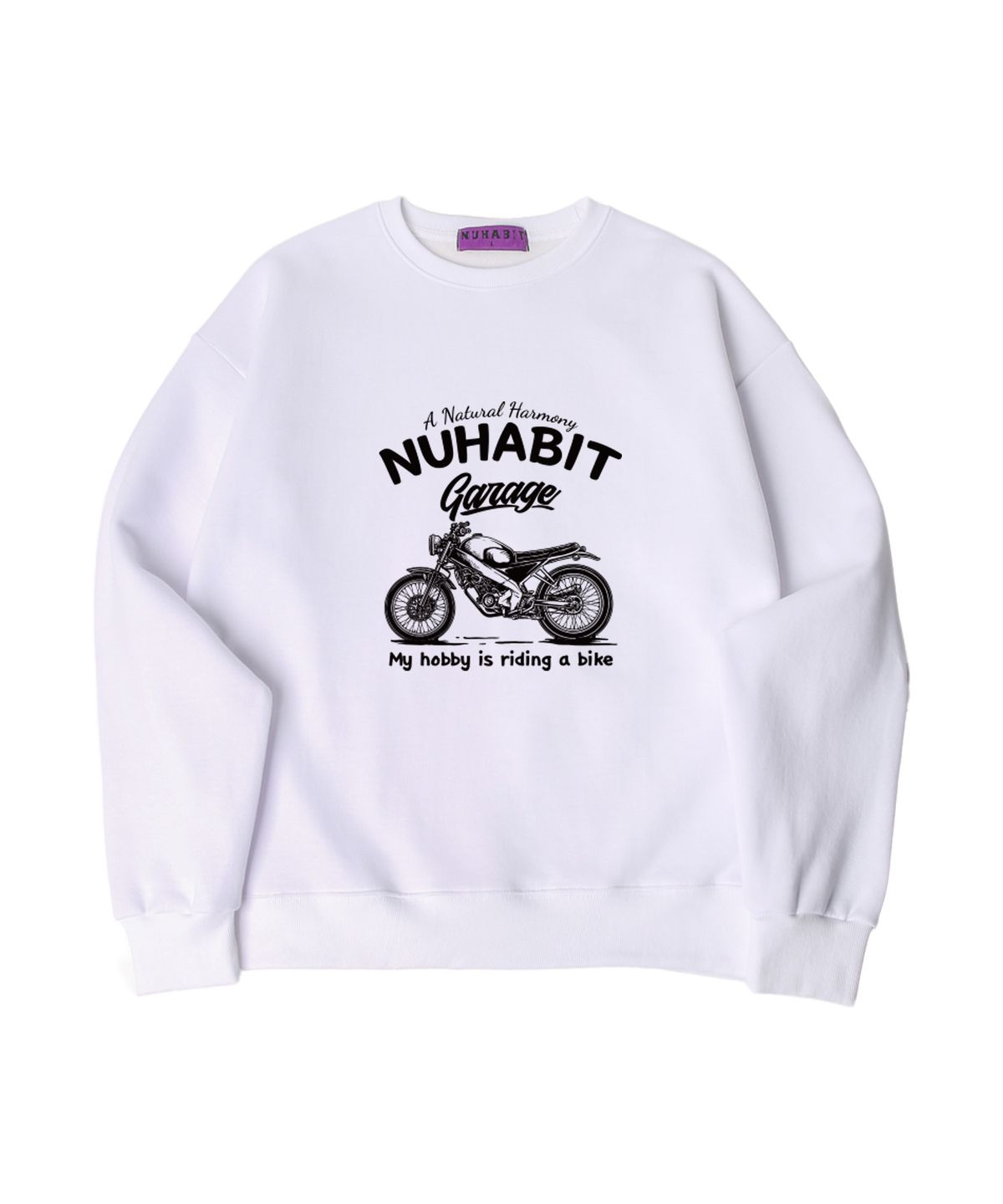 뉴해빗(NUHABIT) N/H RIDING A BIKE 오버핏 기모 맨투맨_화이트 (SOM4-4NH1202)