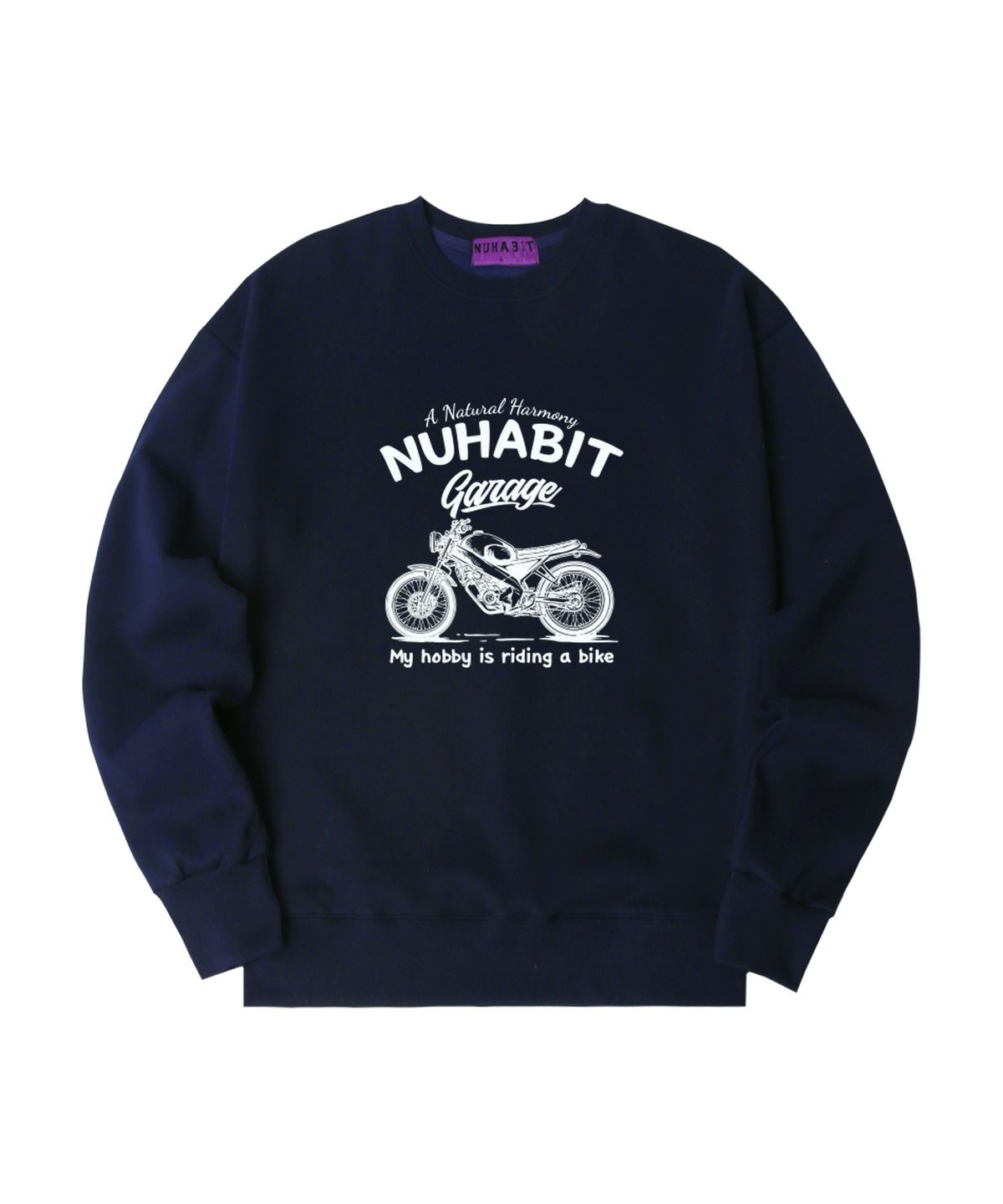 뉴해빗(NUHABIT) N/H RIDING A BIKE 오버핏 기모 맨투맨_네이비 (SOM4-4NH1202)