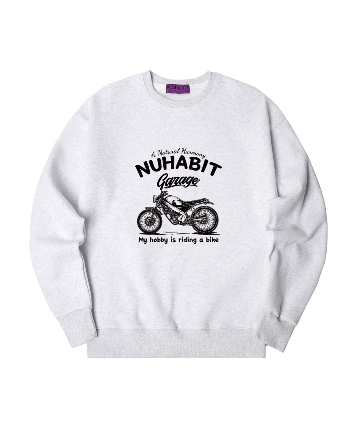 뉴해빗(NUHABIT) N/H RIDING A BIKE 오버핏 기모 맨투맨_멜란지화이트 (SOM4-4NH1202)