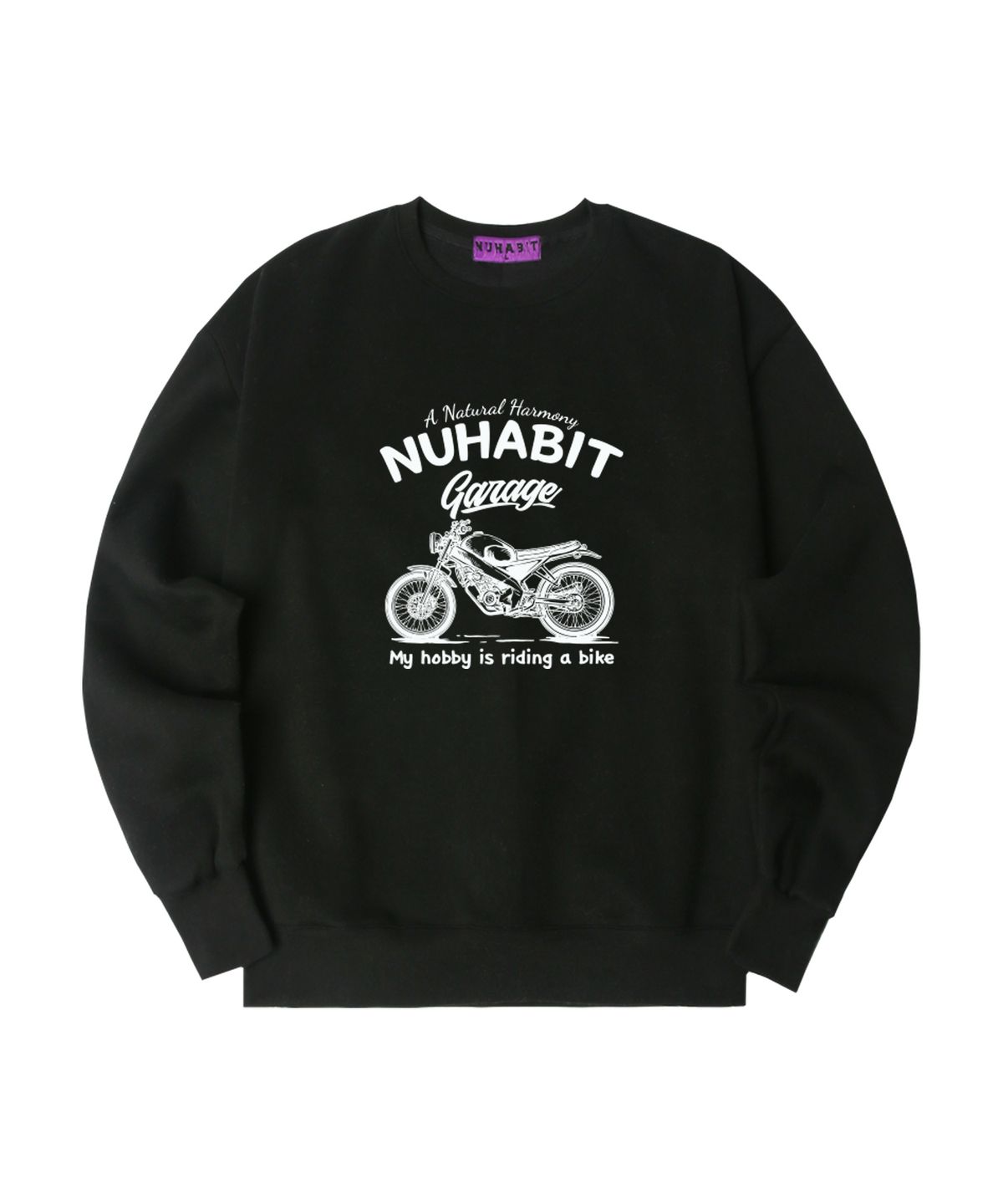 뉴해빗(NUHABIT) N/H RIDING A BIKE 오버핏 기모 맨투맨_블랙 (SOM4-4NH1202)
