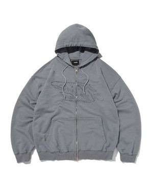 LOOSE SUADE HOOD ZIP UP [BLUE GRAY]