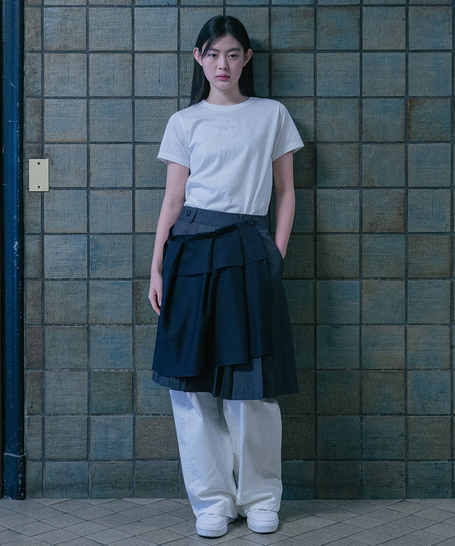 【OHESHIO】25ss PLEATED LAYERED SKIRT MUSINSA | OHESHIO PLEATED LAYERED SKIRT, CHARCOAL