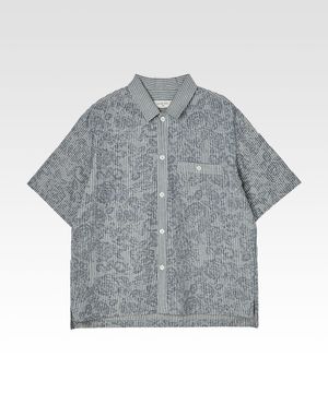 스트라이프 옥스퍼드 파자마 하프 셔츠 그레이