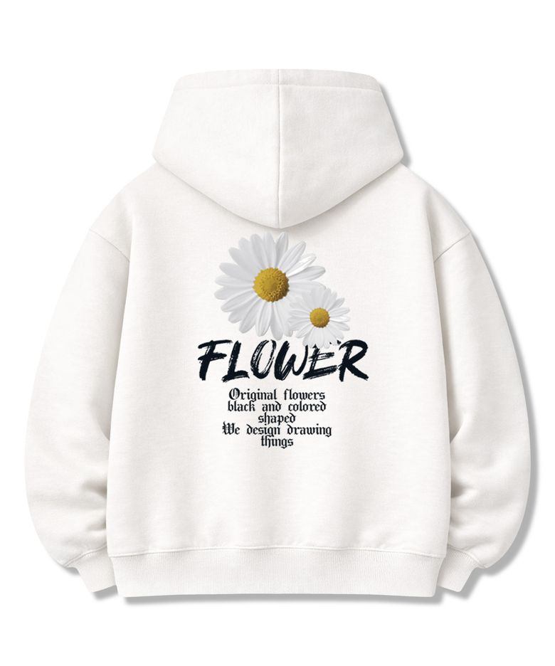 [기모선택] Gothic Flower 오버핏 후디 후드 티셔츠 White