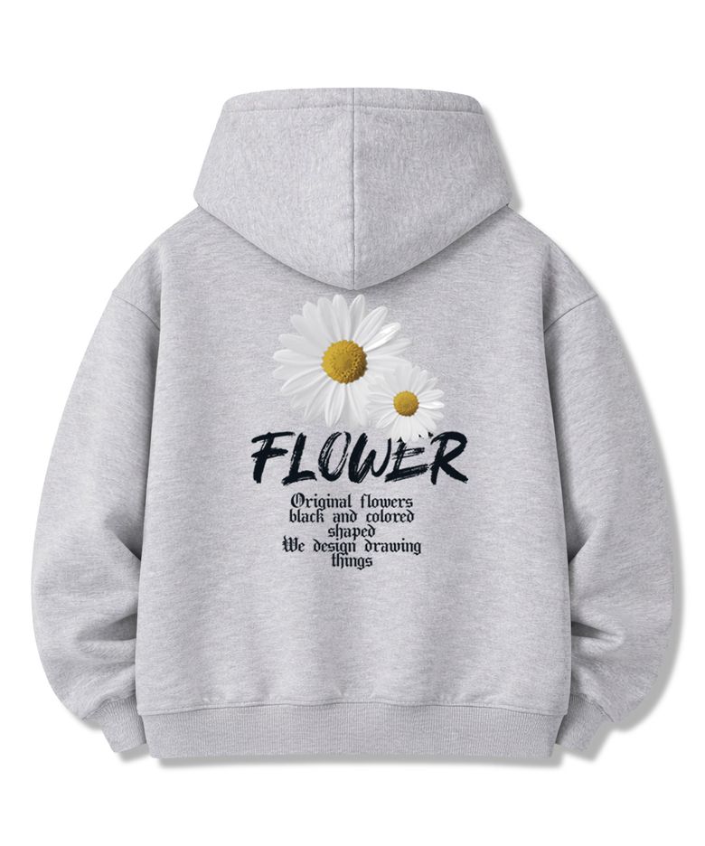 [기모선택] Gothic Flower 오버핏 후디 후드 티셔츠 Grey