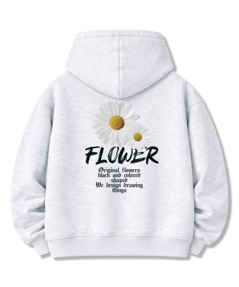 [기모선택] Gothic Flower 오버핏 후디 후드 티셔츠 White melange