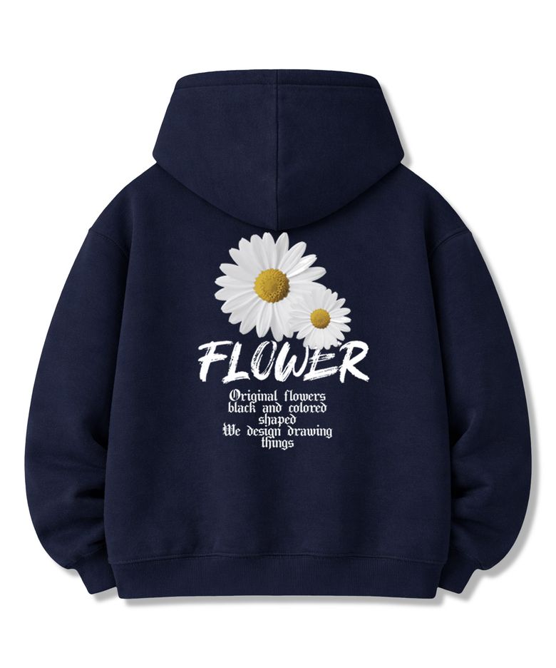 [기모선택] Gothic Flower 오버핏 후디 후드 티셔츠 Navy