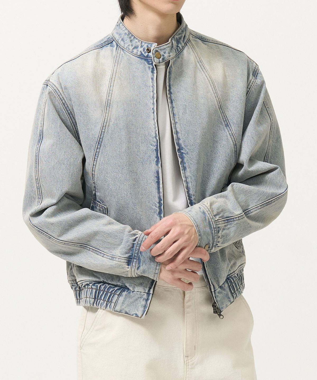 토피(TOFFEE) 빈티지 스냅 데님 블루종 자켓 (BLEACHED BLUE)