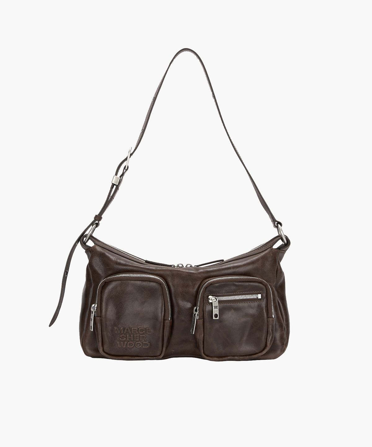 마지셔우드(MARGESHERWOOD) OUTPOCKET HOBO_washed brown pull-up