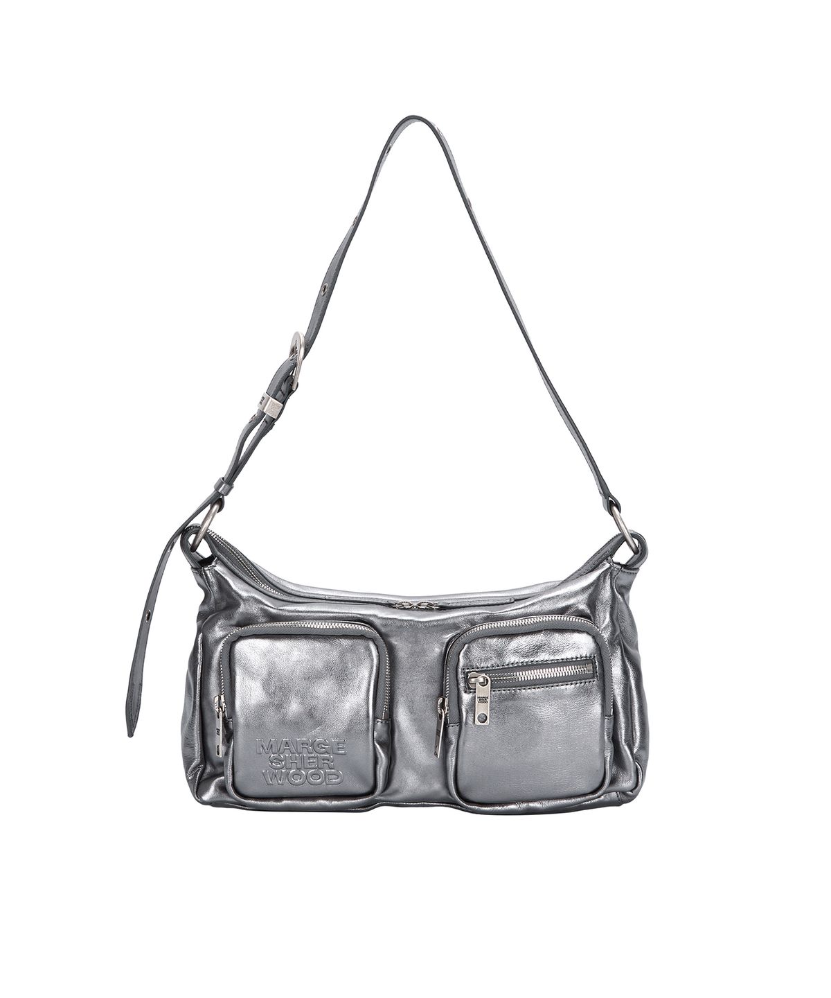 마지셔우드(MARGESHERWOOD) OUTPOCKET HOBO_metallic grey foiled plain