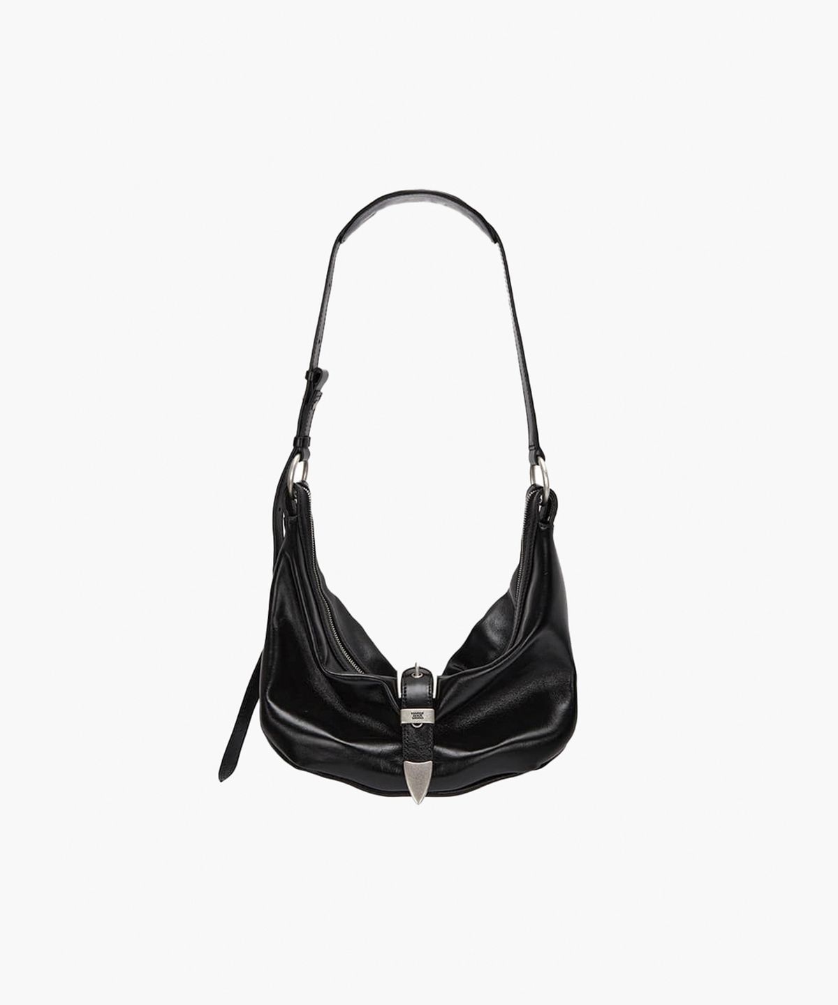 마지셔우드(MARGESHERWOOD) BELTED HOBO MEDIUM_black glossy plain