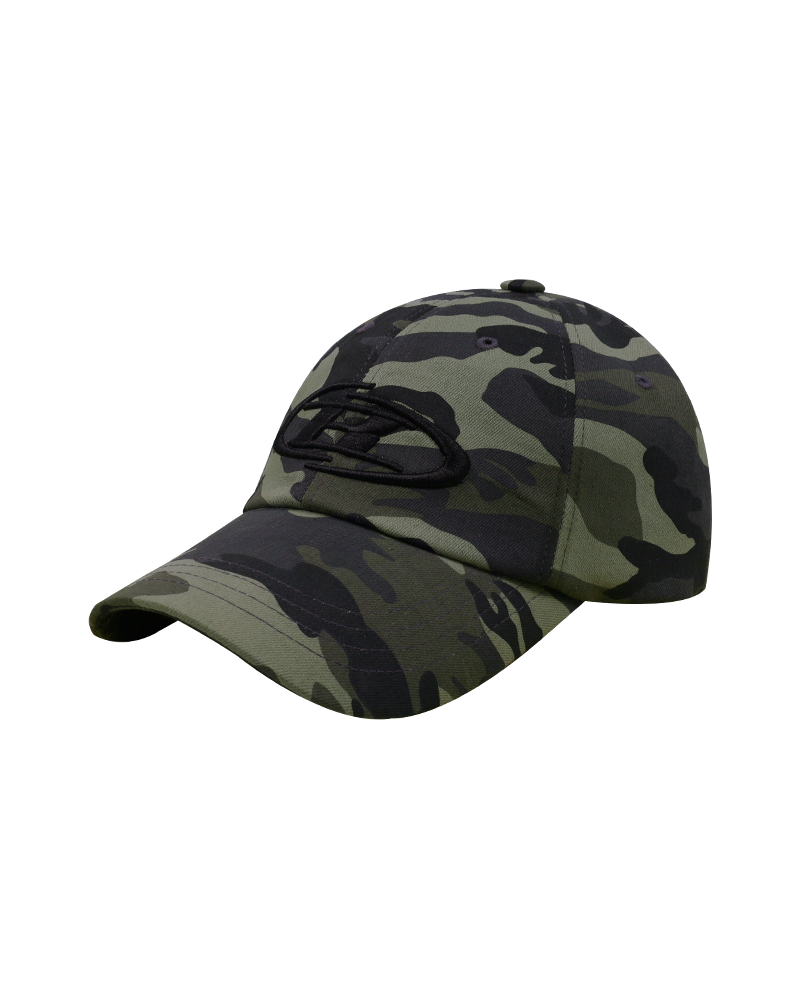 MUSINSA | BORN TO WIN B SYMBOL BIG LOGO BALL CAP [CAMO]