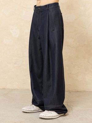 원턱 와이드 라이크 데님 팬츠 [인디고]
