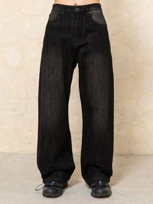 와이드 세미 플레어 데님 팬츠 [브러쉬드 블랙]