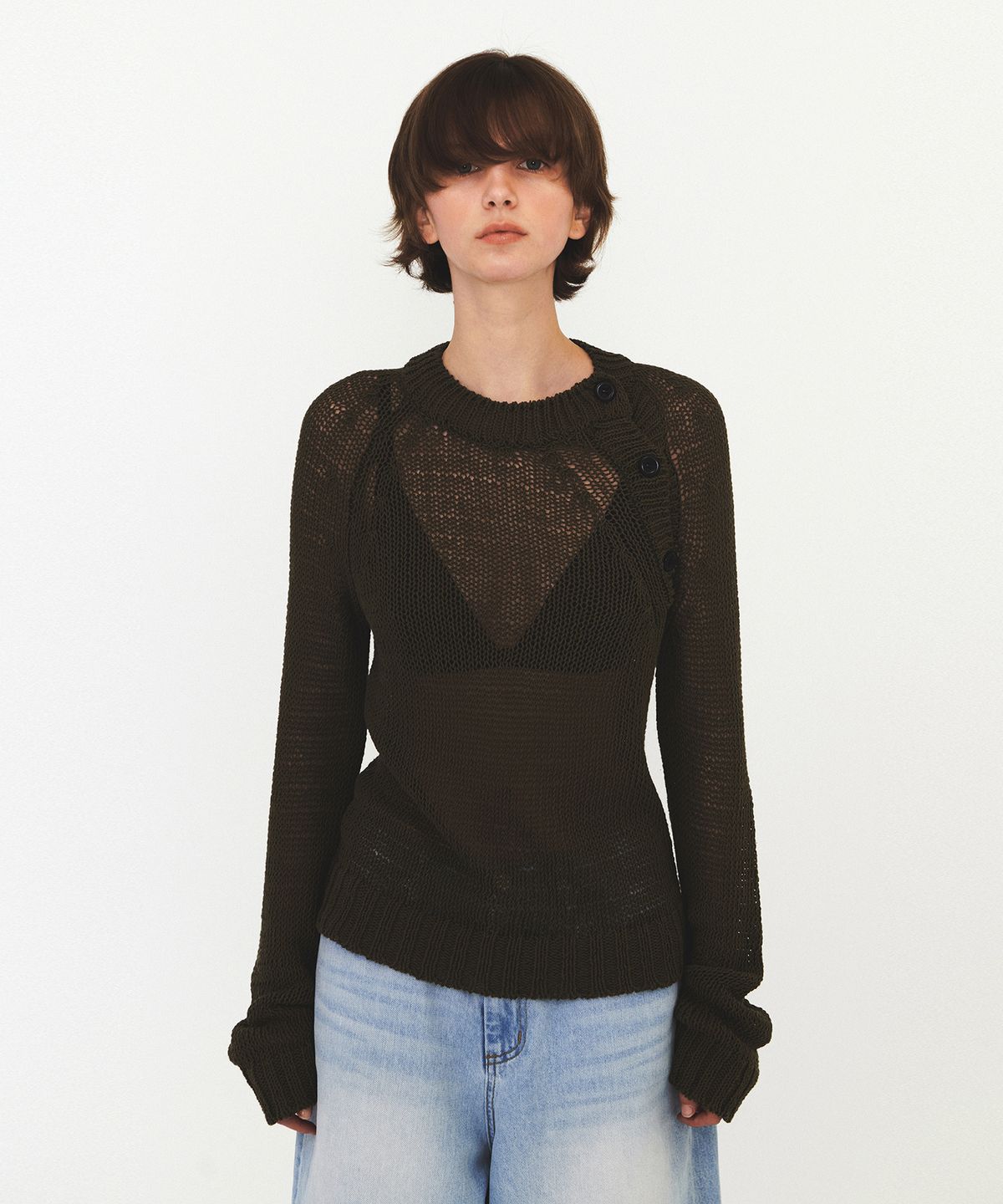 다이애그널(DIAGONAL) DIAGONAL BUTTON NETTING KNIT (khaki)