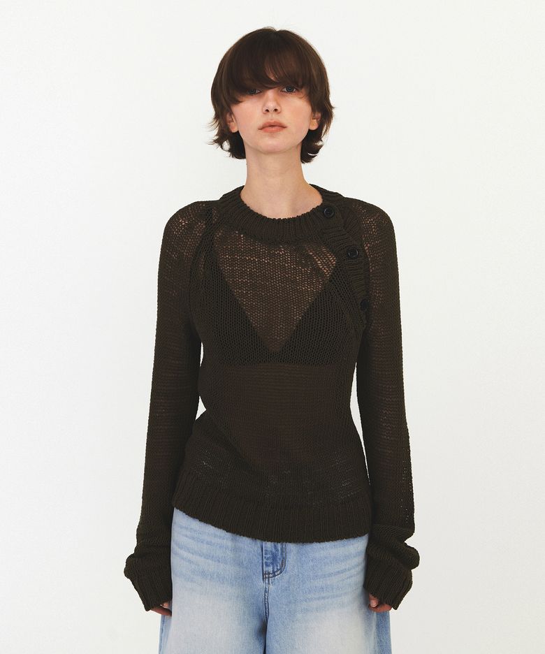 DIAGONAL BUTTON NETTING KNIT (khaki)