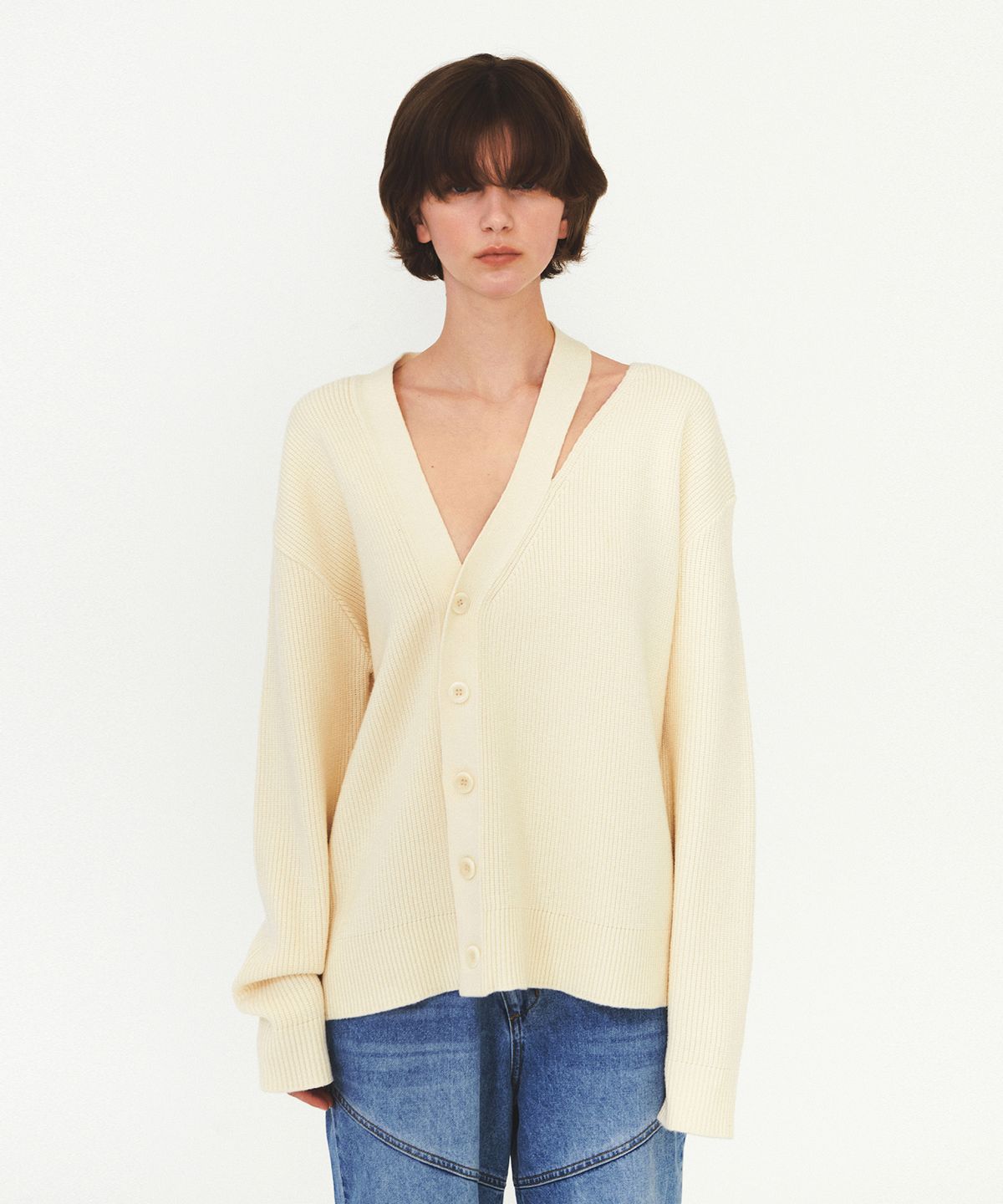 다이애그널(DIAGONAL) UNBALANCE OVERFIT CARDIGAN (ivory)
