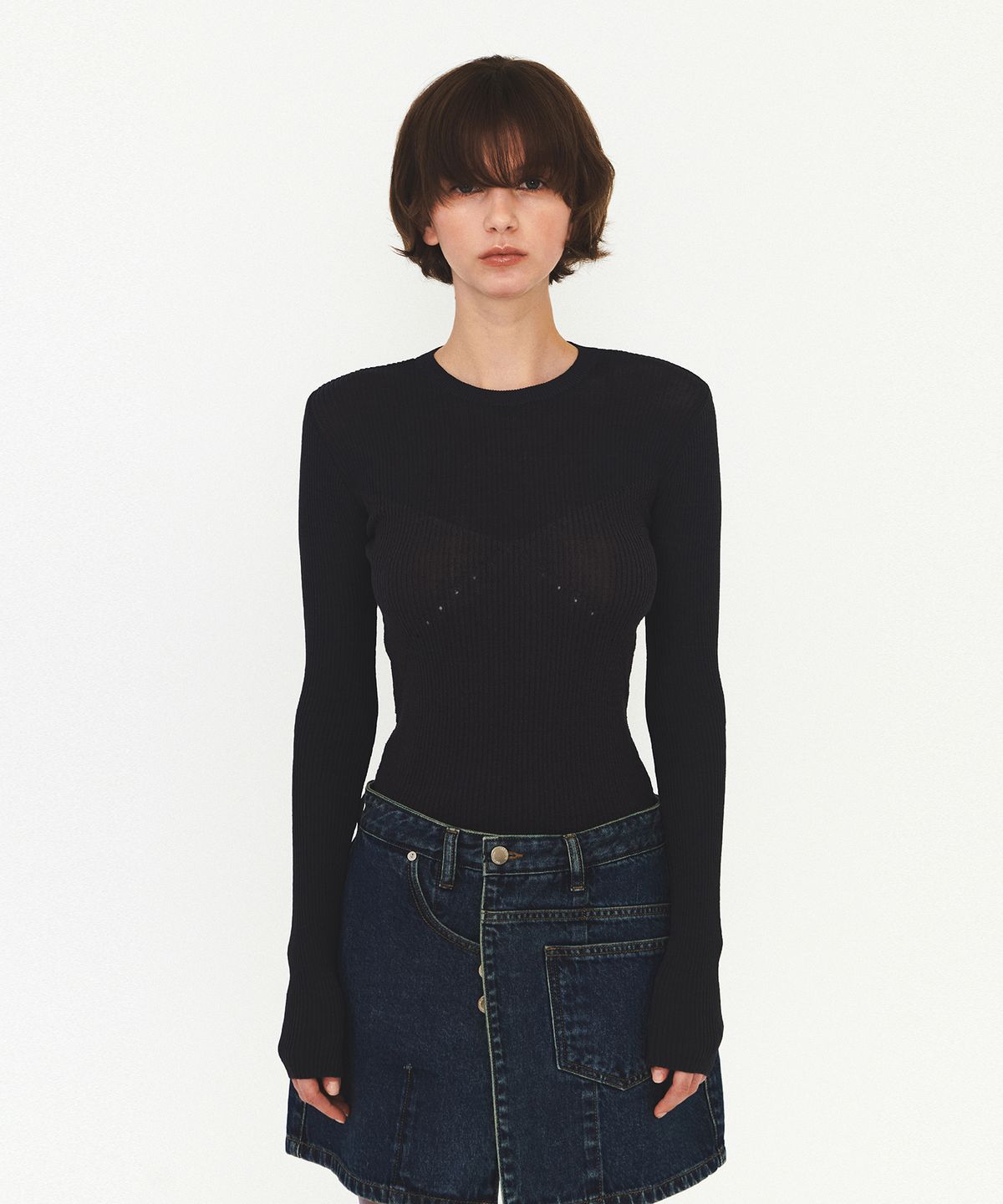 다이애그널(DIAGONAL) SEE-THROUGH RIBBED KNIT (dark grey)