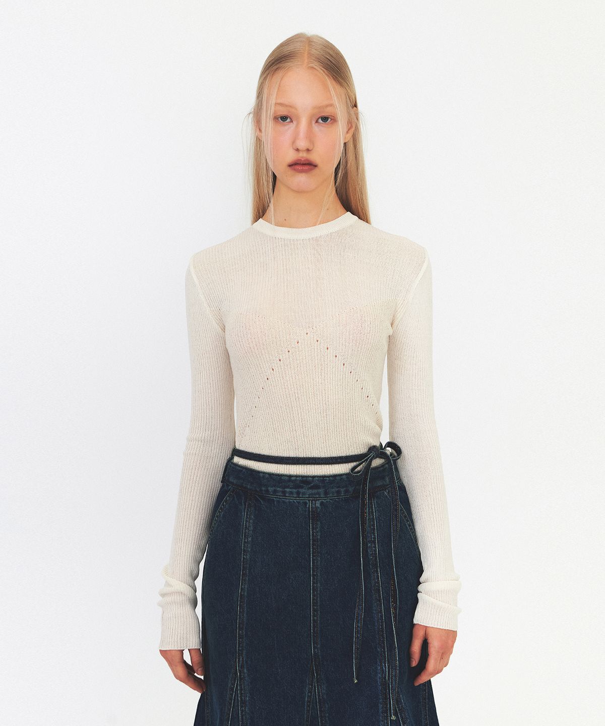 다이애그널(DIAGONAL) SEE-THROUGH RIBBED KNIT (ivory)