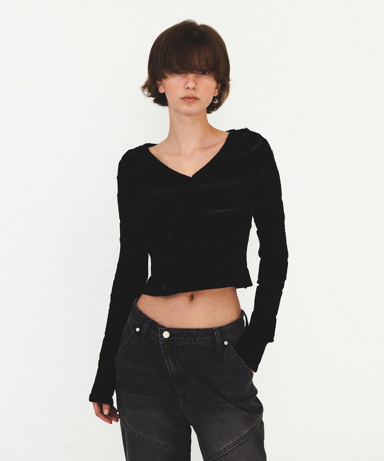STRIPE DIAGONAL BUTTON KNIT (black)