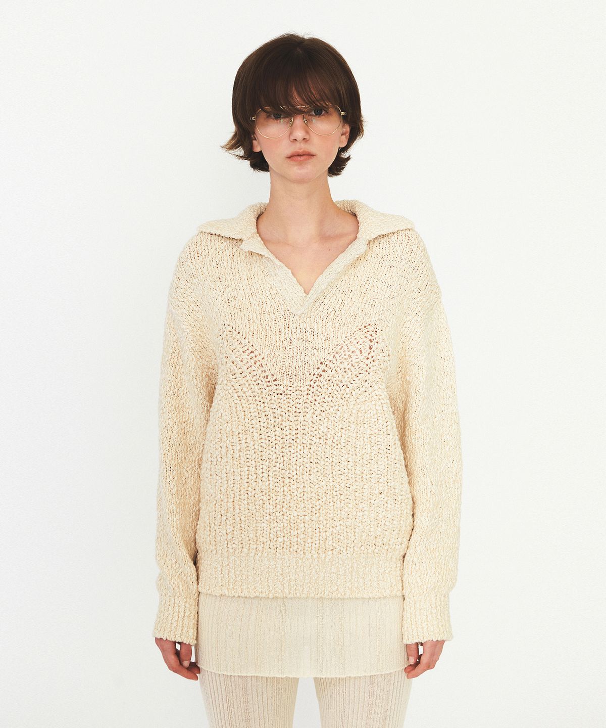 다이애그널(DIAGONAL) OPEN COLLAR OVERFIT KNIT (ivory)