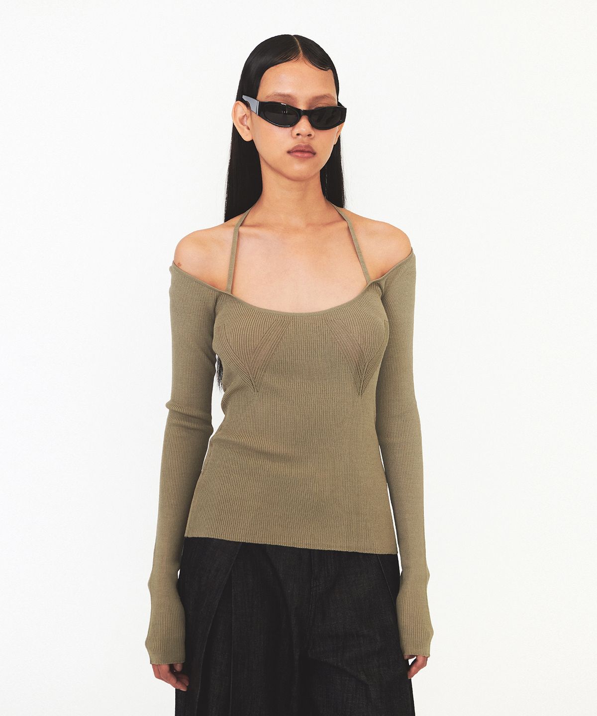 다이애그널(DIAGONAL) OFF SHOULDER STRAP KNIT (khaki)