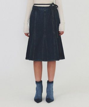 GORED DENIM MIDI SKIRT (blue)