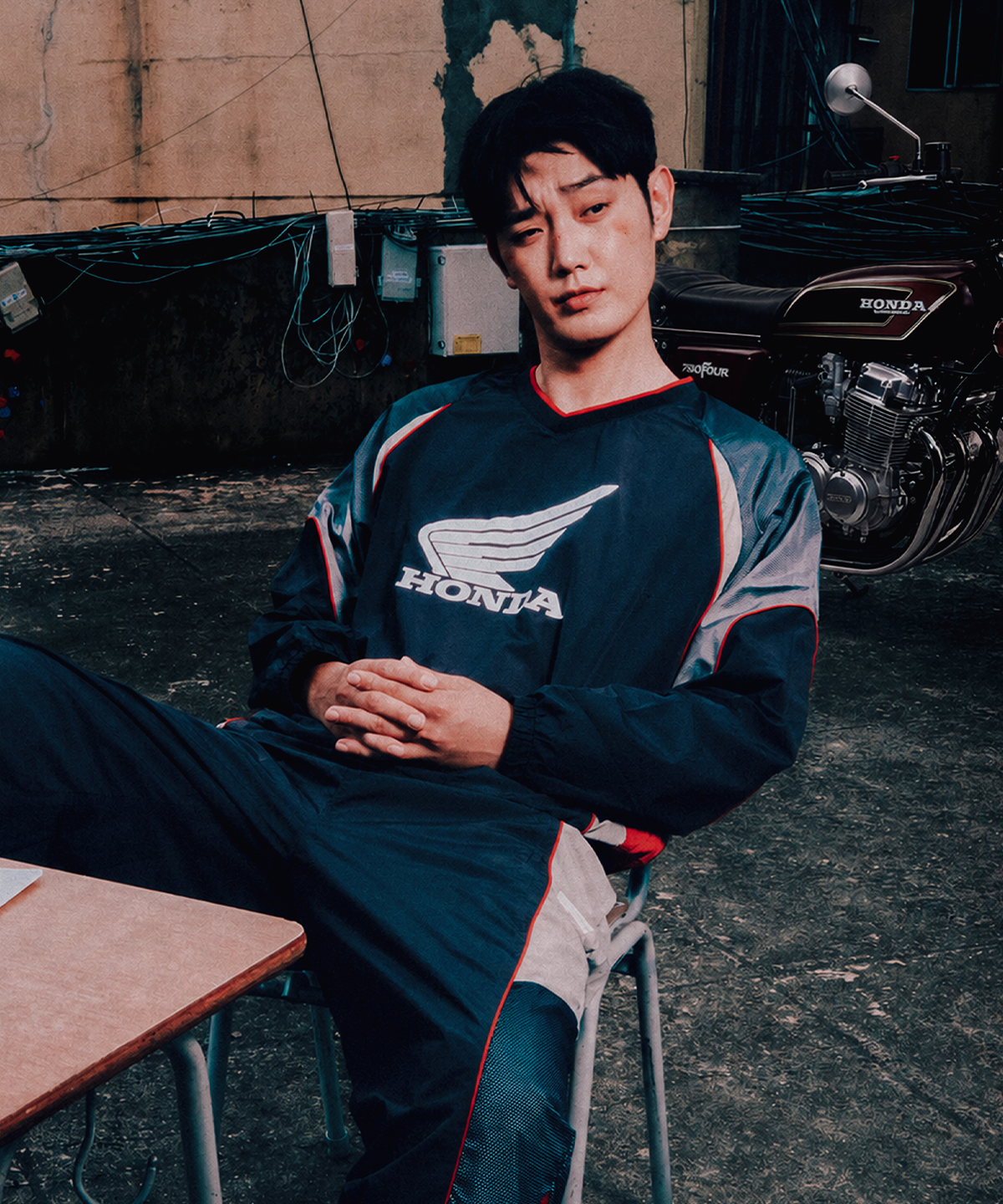 핍스 모터사이클(PHYPS MOTORCYCLE) Speed Track nylon Long sleeve Navy