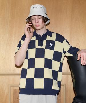 반팔 클래식 체커보드 컴포트핏 니트(라이트 옐로우)