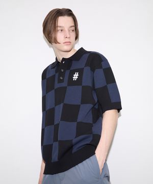 반팔 클래식 체커보드 컴포트핏 니트(다크 네이비)