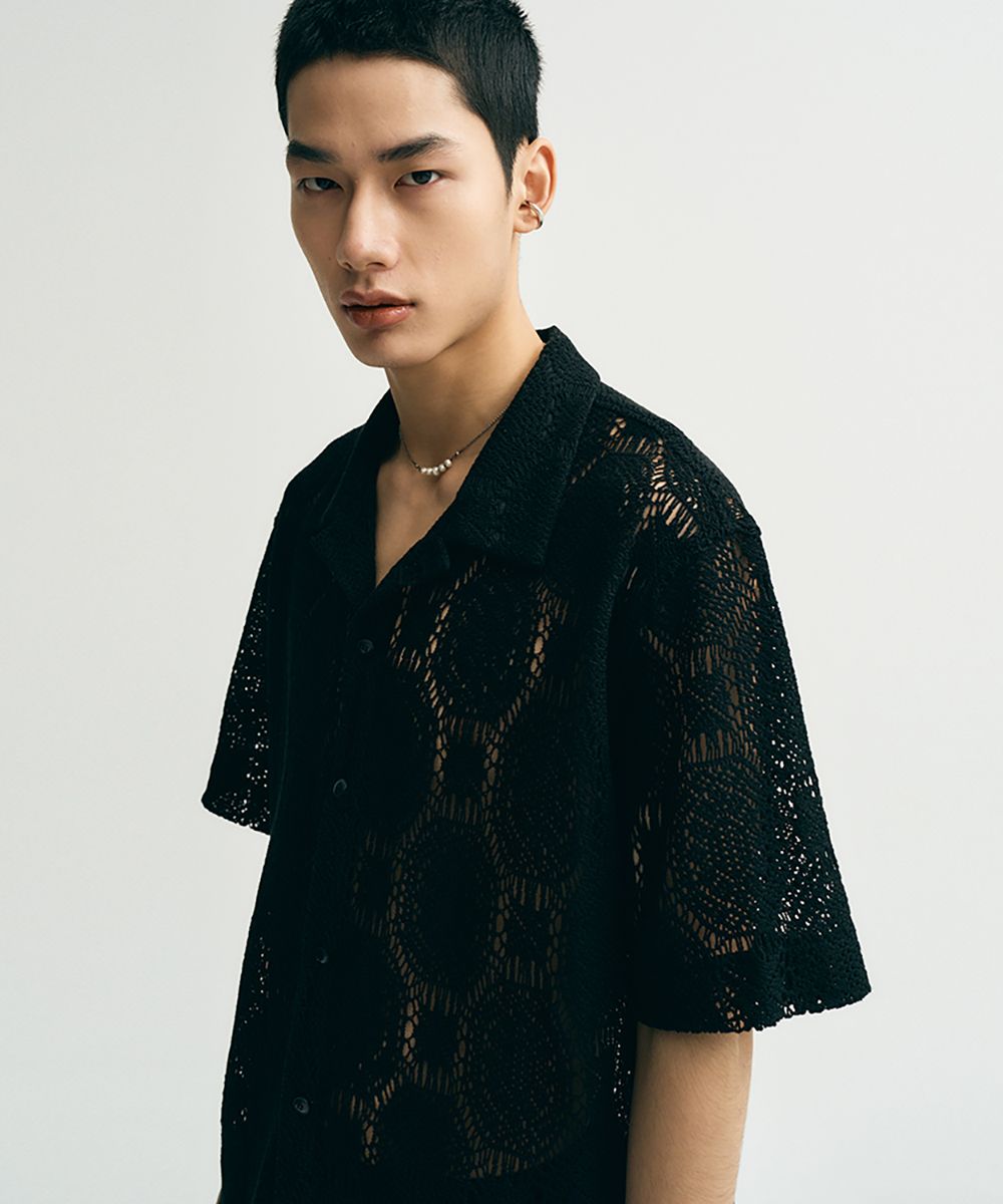 【新品未使用】wool open collar half sleevedシャツ SUPER FINE TROPICAL WOOL OPEN COLLAR HALF SLEEVED SHIRT A25SS02WT