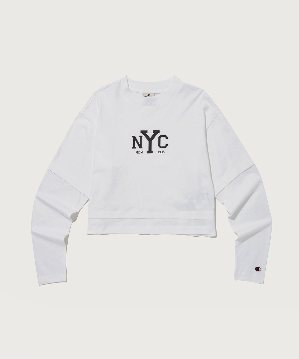 챔피온(CHAMPION) 여성 NYC 레이어드 크롭 긴팔 티셔츠 White
