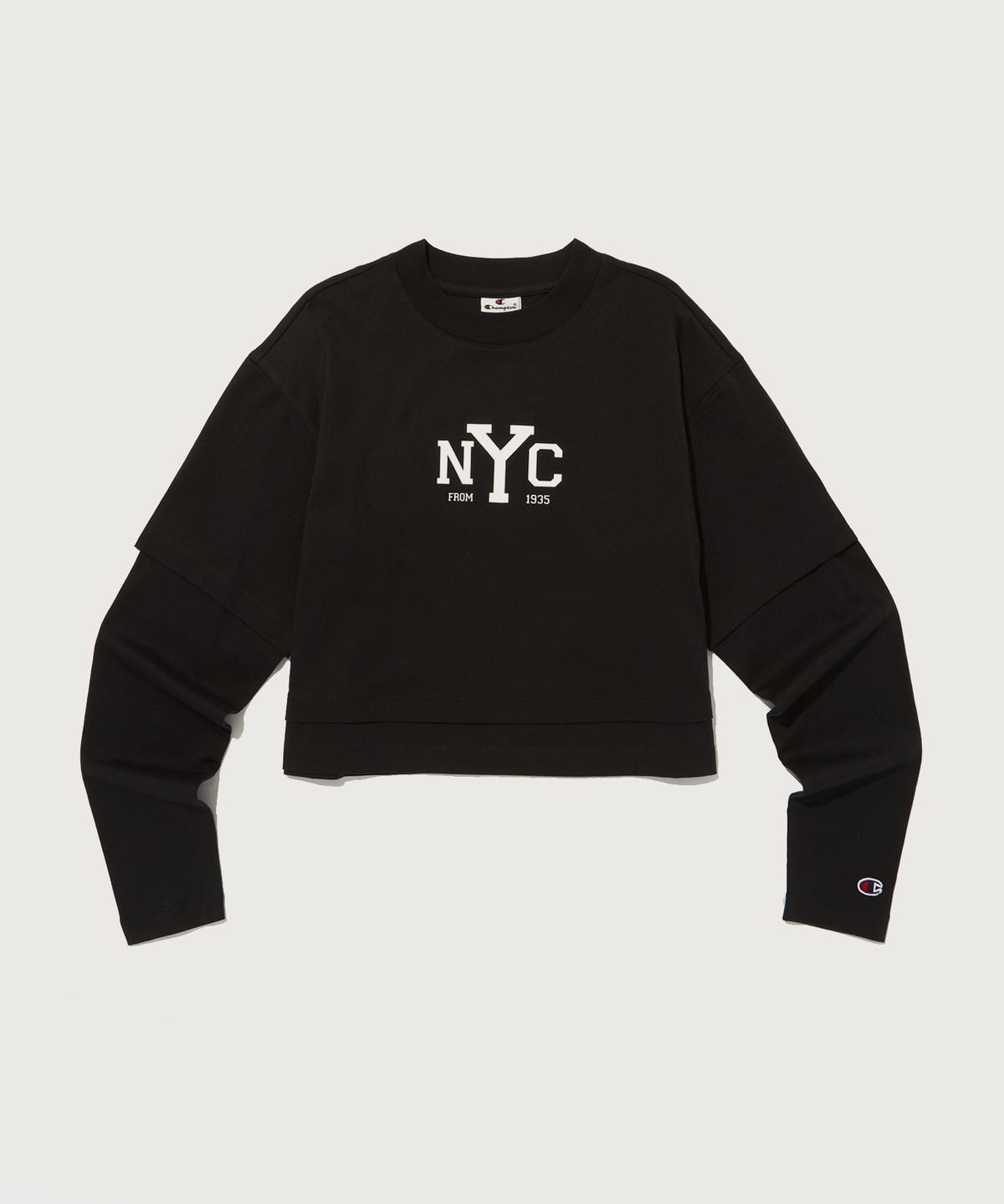 챔피온(CHAMPION) 여성 NYC 레이어드 크롭 긴팔 티셔츠 Black